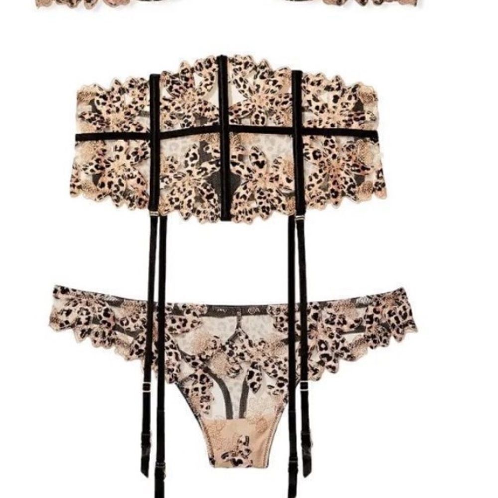 Victorias Secret Very Sexy Floral Embroidered Waist Cincher Garter & thong Set
